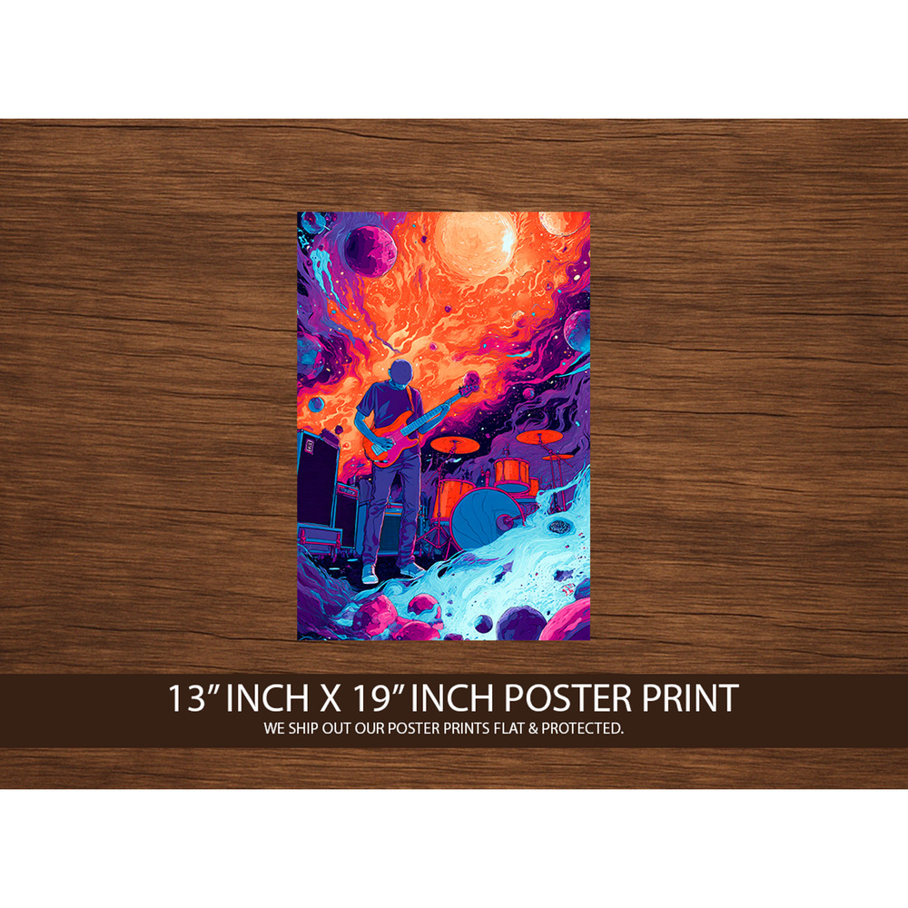 Psychedelic Space Rock Poster Print 13x19 – Cosmic Music Wall Art – Guitarist